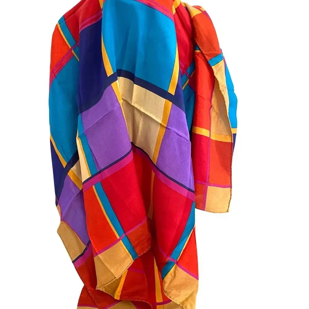 Vintage Liz Claiborne silky colorful square scarf colorblocks retro 1980's